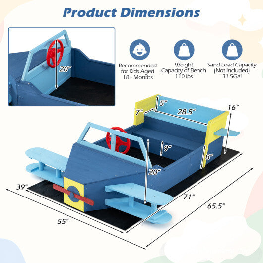 Large Wooden Kids Sandbox with Bottom Liner and Bench Seat-Blue LuxuryLifeWay Online Store