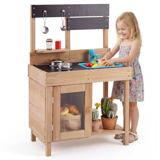 Wooden Play Pretend Kitchen with Stoves Storage Cabinet and Shelf LuxuryLifeWay Online Store