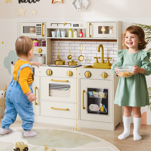 Pretend Toy Kitchen Set with Stoves and Water Dispenser-Beige LuxuryLifeWay Online Store