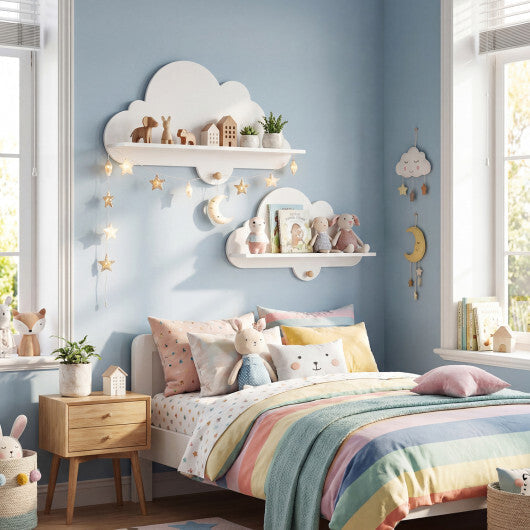 2 Pieces Floating Cloud Shelves Wall Mounted Storage Display Rack-White LuxuryLifeWay Online Store