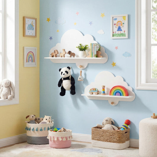 2 Pieces Floating Cloud Shelves Wall Mounted Storage Display Rack-White LuxuryLifeWay Online Store