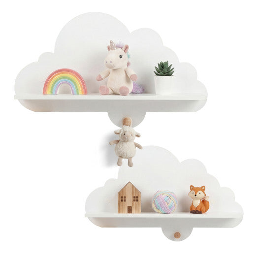 2 Pieces Floating Cloud Shelves Wall Mounted Storage Display Rack-White LuxuryLifeWay Online Store