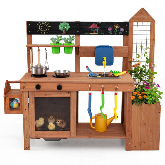 Outdoor Wooden Mud Kitchen with Planter Box and Sink for Toddlers-Natural LuxuryLifeWay Online Store