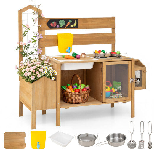 Mud Kitchen for Kids with Detachable Bird Cage and Stoves-Natural LuxuryLifeWay Online Store