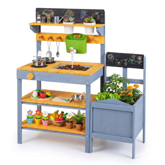 Mud Kitchen Set for Kids with Running Water Reservoir and Plant Pots for 3+-Yellow LuxuryLifeWay Online Store