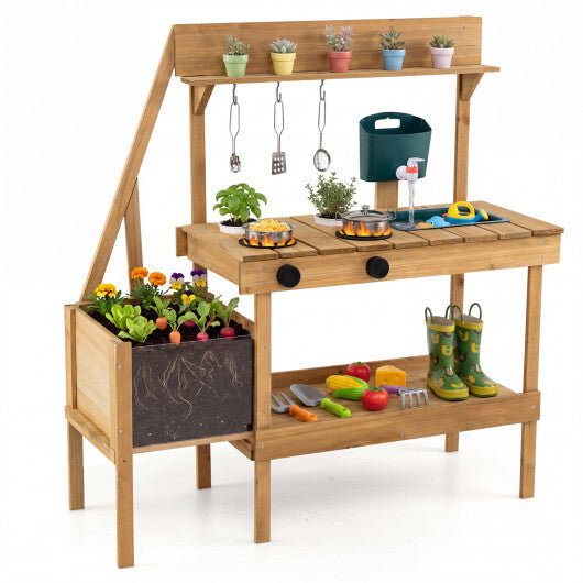 Kids Mud Kitchen Wooden Play Kitchen with Planter Box-Natural LuxuryLifeWay Online Store