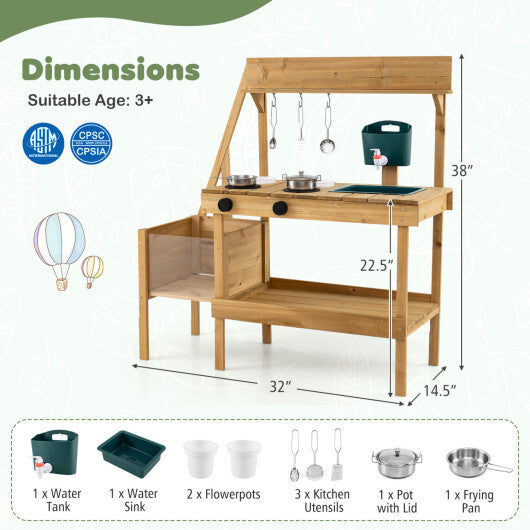 Kids Mud Kitchen Wooden Play Kitchen with Planter Box-Natural LuxuryLifeWay Online Store