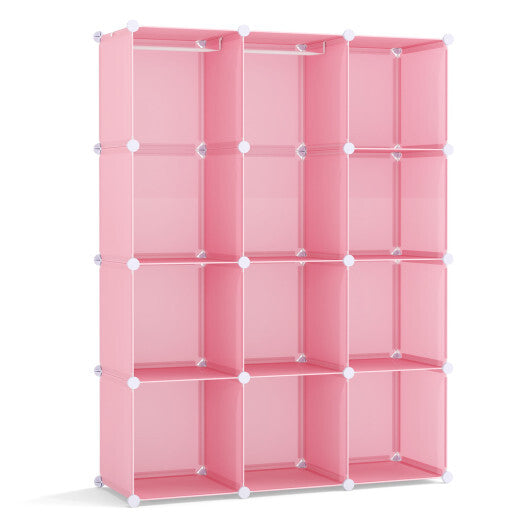 Modular Baby Wardrobe with 10 Cubes & Hanging Rod and Shelves Stackable-Pink LuxuryLifeWay Online Store
