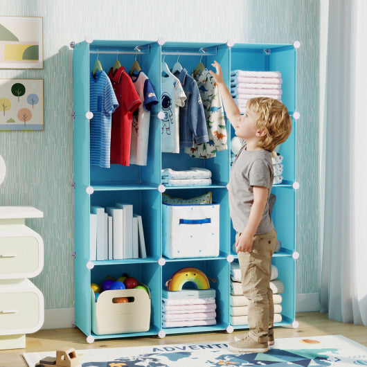 Modular Baby Wardrobe with 10 Cubes & Hanging Rod and Shelves Stackable-Pink LuxuryLifeWay Online Store