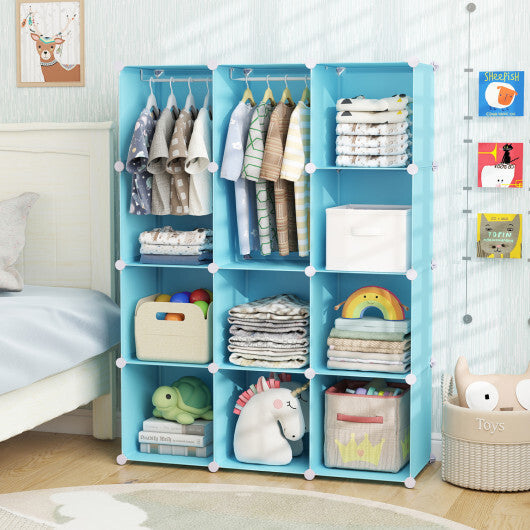 Modular Baby Wardrobe with 10 Cubes & Hanging Rod and Shelves Stackable-Pink LuxuryLifeWay Online Store