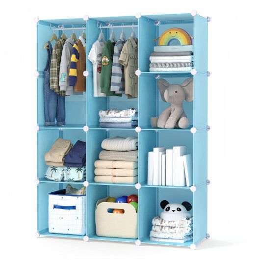 Modular Baby Wardrobe with 10 Cubes & Hanging Rod and Shelves Stackable-Pink LuxuryLifeWay Online Store