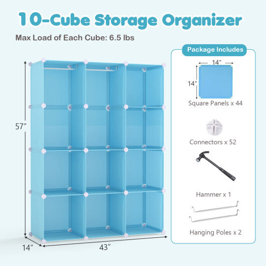Modular Baby Wardrobe with 10 Cubes & Hanging Rod and Shelves Stackable-Pink LuxuryLifeWay Online Store