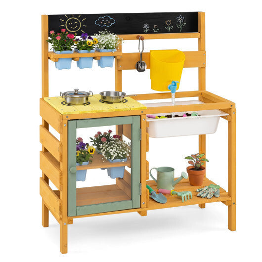 Wooden Mud Kitchen for Toddlers with Faucet and Water Tank-Yellow LuxuryLifeWay Online Store