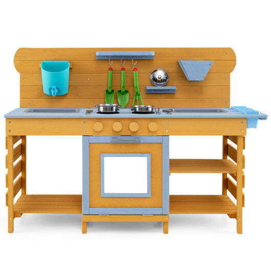 Kids Wooden Mud Kitchen with 2 Sinks and 4 Stoves-Natural LuxuryLifeWay Online Store