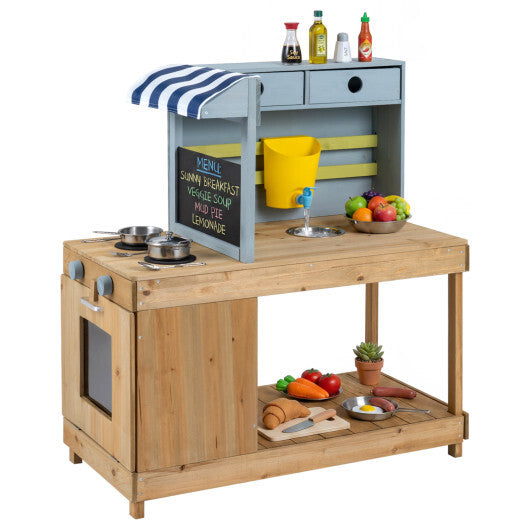 Fir Wood Kids Kitchen Playset with Canopy and Faucet-Natural LuxuryLifeWay Online Store
