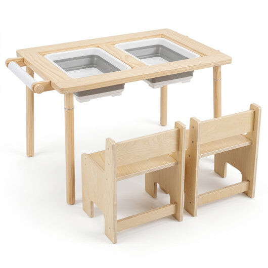 3-Piece Kids Activity Table and Chair Set with Adjustable Height-Natural LuxuryLifeWay Online Store