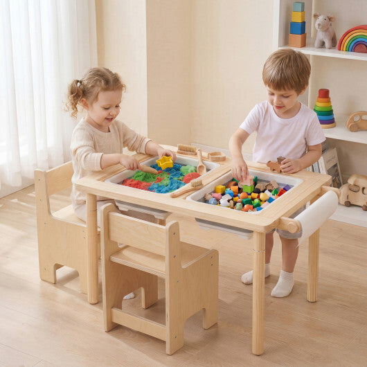 3-Piece Kids Activity Table and Chair Set with Adjustable Height-Natural LuxuryLifeWay Online Store
