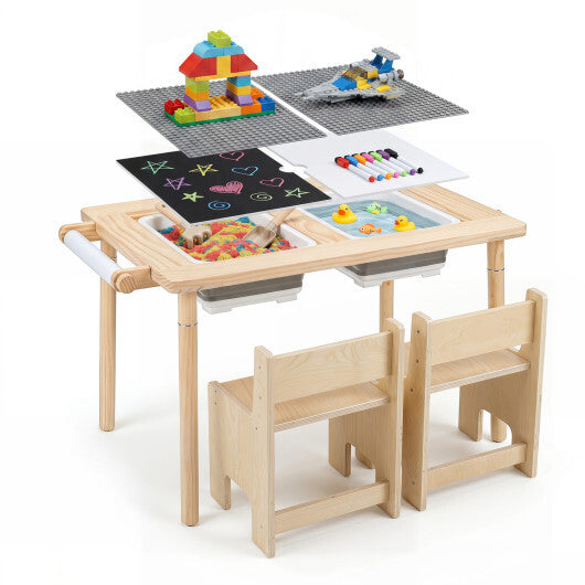 3-Piece Kids Activity Table and Chair Set with Adjustable Height-Natural LuxuryLifeWay Online Store