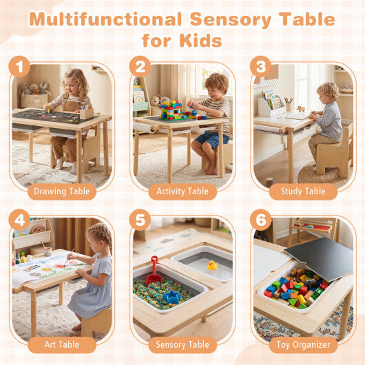 3-Piece Kids Activity Table and Chair Set with Adjustable Height-Natural LuxuryLifeWay Online Store