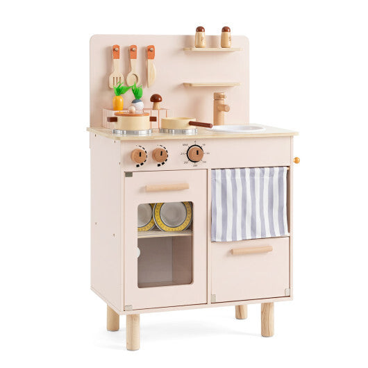 Wooden Play Kitchen for Kids Toddler Kitchen Playset with Stoves Faucet Sink-Beige LuxuryLifeWay Online Store