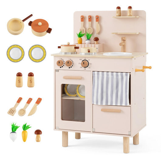 Wooden Play Kitchen for Kids Toddler Kitchen Playset with Stoves Faucet Sink-Beige LuxuryLifeWay Online Store