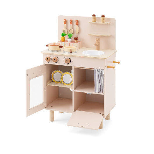 Wooden Play Kitchen for Kids Toddler Kitchen Playset with Stoves Faucet Sink-Beige LuxuryLifeWay Online Store