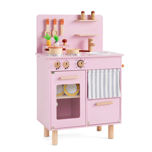 Wooden Play Kitchen for Kids Toddler Kitchen Playset with Stoves Faucet Sink-Beige LuxuryLifeWay Online Store