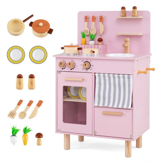 Wooden Play Kitchen for Kids Toddler Kitchen Playset with Stoves Faucet Sink-Beige LuxuryLifeWay Online Store