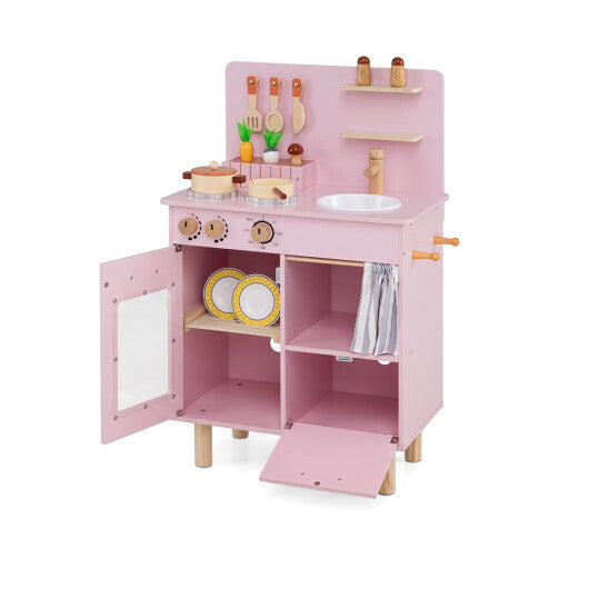 Wooden Play Kitchen for Kids Toddler Kitchen Playset with Stoves Faucet Sink-Beige LuxuryLifeWay Online Store
