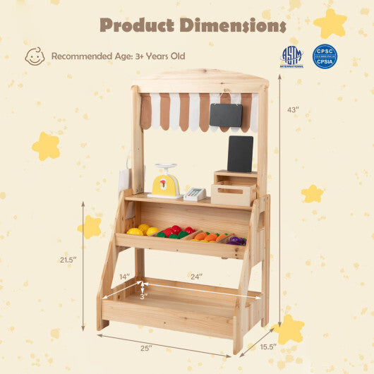 2-in-1 Wooden Mud Kitchen and Market Stand for Kids Outdoor with Planter Box and 2 Chalkboards-Natrual LuxuryLifeWay Online Store