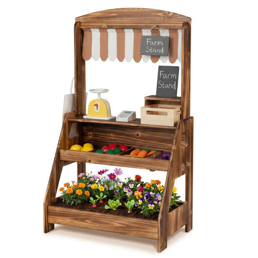 2-in-1 Wooden Mud Kitchen and Market Stand for Kids Outdoor with Planter Box and 2 Chalkboards-Natrual LuxuryLifeWay Online Store