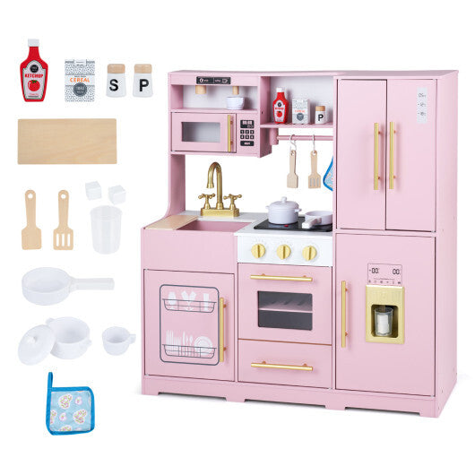 Wooden Play Kitchen with Lights & Sounds and Sink Stove Oven for Kids Ages 3+-Pink LuxuryLifeWay Online Store