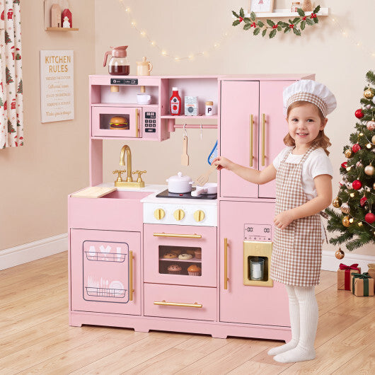 Wooden Play Kitchen with Lights & Sounds and Sink Stove Oven for Kids Ages 3+-Pink LuxuryLifeWay Online Store