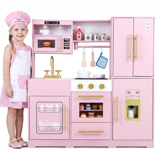 Wooden Play Kitchen with Lights & Sounds and Sink Stove Oven for Kids Ages 3+-Pink LuxuryLifeWay Online Store