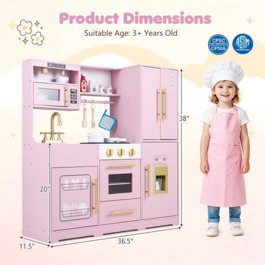 Wooden Play Kitchen with Lights & Sounds and Sink Stove Oven for Kids Ages 3+-Pink LuxuryLifeWay Online Store