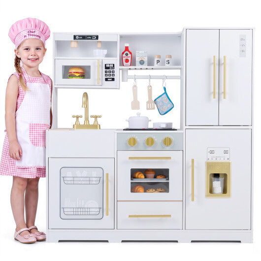 Wooden Play Kitchen with Lights & Sounds and Sink Stove Oven for Kids Ages 3+-Pink LuxuryLifeWay Online Store
