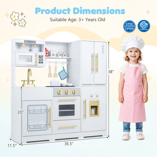 Wooden Play Kitchen with Lights & Sounds and Sink Stove Oven for Kids Ages 3+-Pink LuxuryLifeWay Online Store