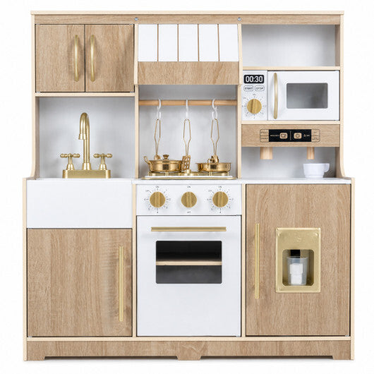 Wooden Play Kitchen with Lights & Sounds and Ice Maker Stove Sink for Toddlers-Natural LuxuryLifeWay Online Store