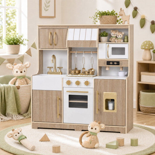 Wooden Play Kitchen with Lights & Sounds and Ice Maker Stove Sink for Toddlers-Natural LuxuryLifeWay Online Store
