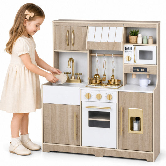 Wooden Play Kitchen with Lights & Sounds and Ice Maker Stove Sink for Toddlers-Natural LuxuryLifeWay Online Store
