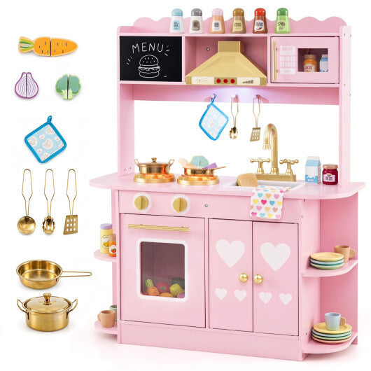 Wooden Play Kitchen with Lights & Sounds and Stove Oven for Toddlers Ages 3+-Pink LuxuryLifeWay Online Store