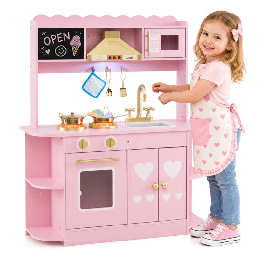 Wooden Play Kitchen with Lights & Sounds and Stove Oven for Toddlers Ages 3+-Pink LuxuryLifeWay Online Store