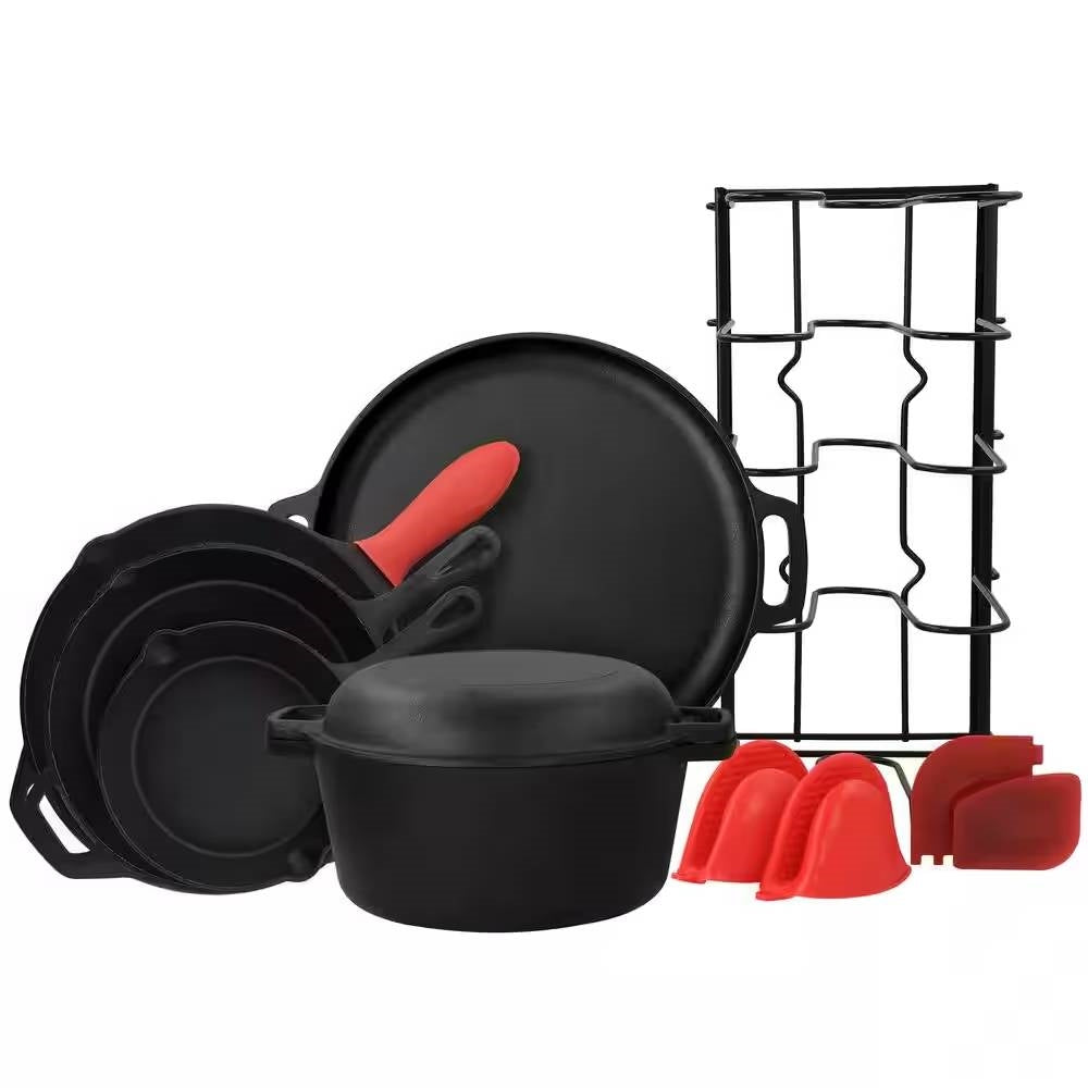 12-Piece Cast Iron Cookware set with Dutch Oven Frying Pan Skillet and Pizza Pan LuxuryLifeWay Online Store