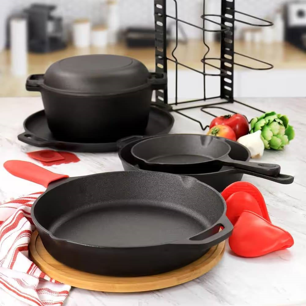 12-Piece Cast Iron Cookware set with Dutch Oven Frying Pan Skillet and Pizza Pan LuxuryLifeWay Online Store