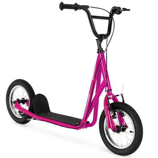 Height Adjustable Kid Kick Scooter with 12 Inch Air Filled Wheel-Pink LuxuryLifeWay Online Store