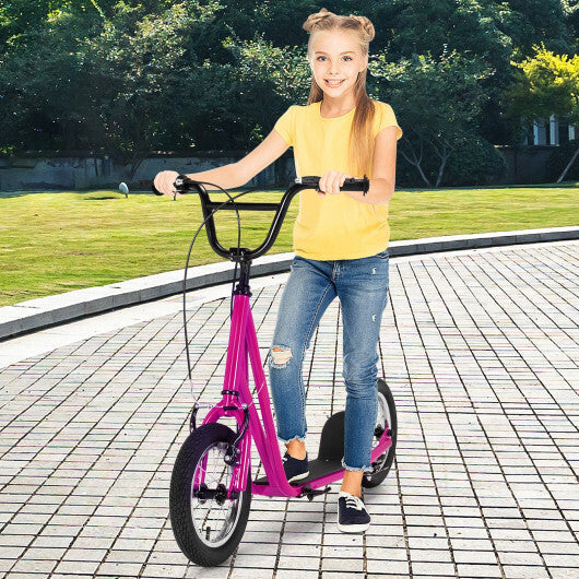 Height Adjustable Kid Kick Scooter with 12 Inch Air Filled Wheel-Pink LuxuryLifeWay Online Store