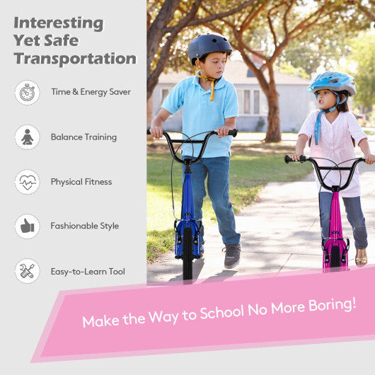 Height Adjustable Kid Kick Scooter with 12 Inch Air Filled Wheel-Pink LuxuryLifeWay Online Store