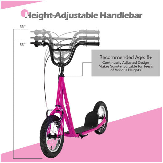Height Adjustable Kid Kick Scooter with 12 Inch Air Filled Wheel-Pink LuxuryLifeWay Online Store