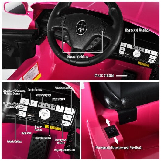 12V Kids Ride-On Car with Remote Control and Lights-Pink LuxuryLifeWay Online Store