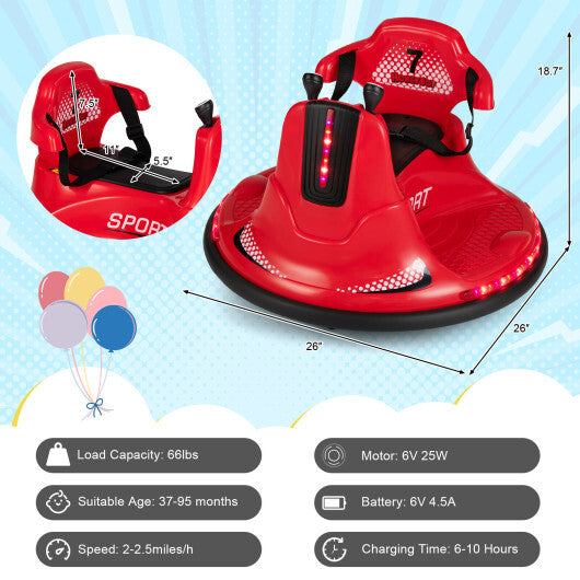 12V Kids Ride On Bumper Car with Remote Control Lights and Music-Red - Color: Red LuxuryLifeWay Online Store